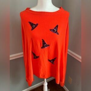 Victoria Harbour Orange Poncho Shrug with Sequined Witch Hats